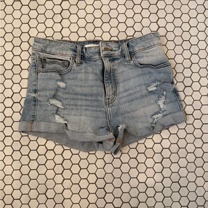 Eunina Kara Super High Rise Rolled Short Size Light Blue Distressed Denim Shorts